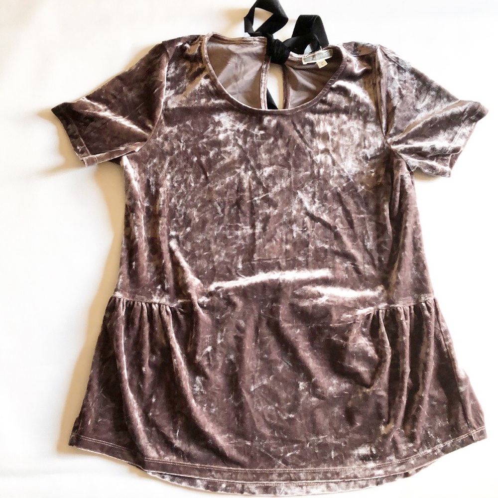 Pleione crushed velvet plum colored peplum top